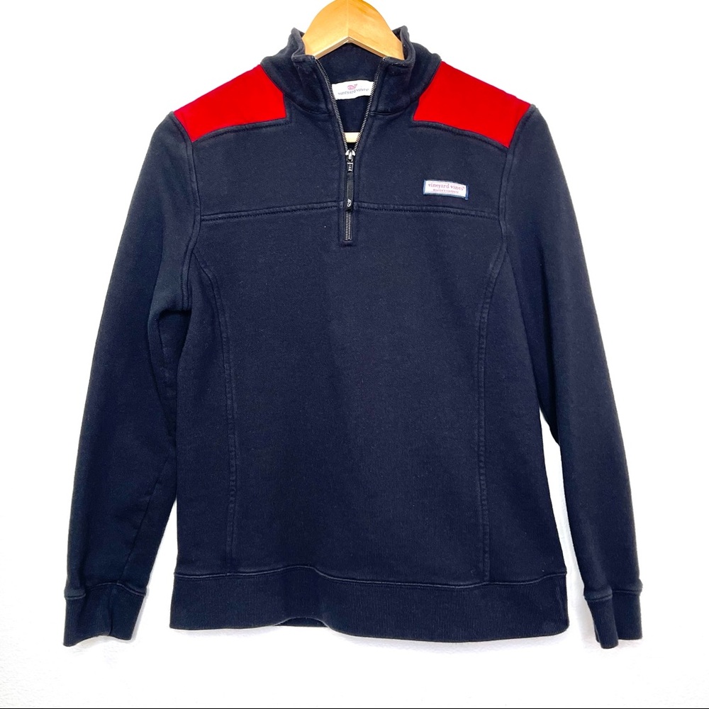 Vineyard Vines Women’s Shep Black & Red Half Zip Sweater